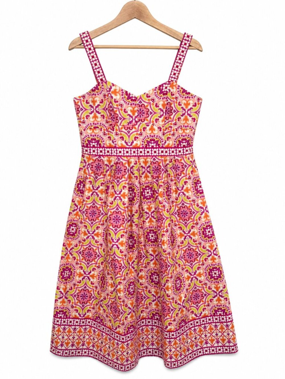 Colorful Boho Sundress Women’s Pink Orange Floral Fit & Flare Summer Mini Vacati - Picture 2 of 8